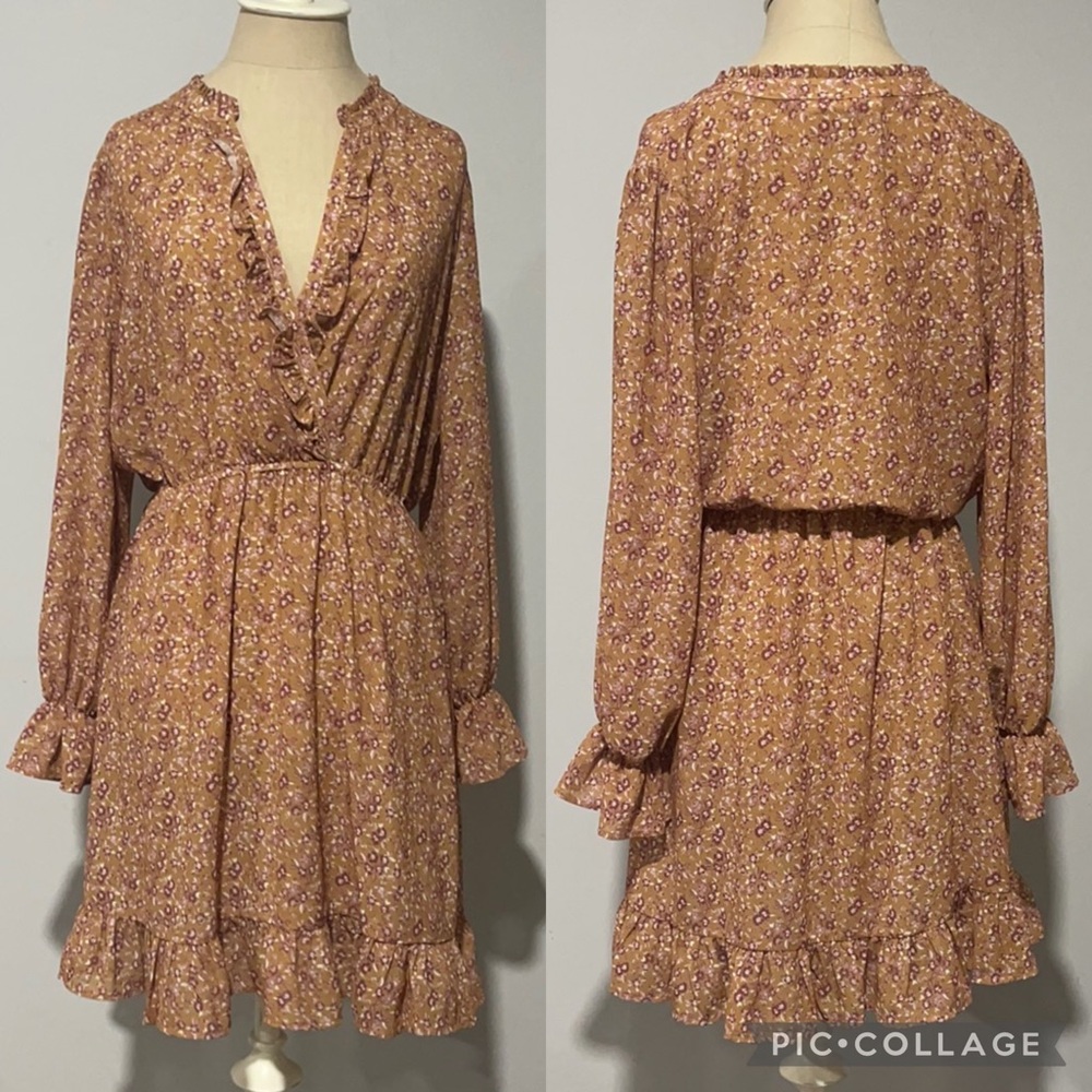 Threads & states floral print ruffle trim dress